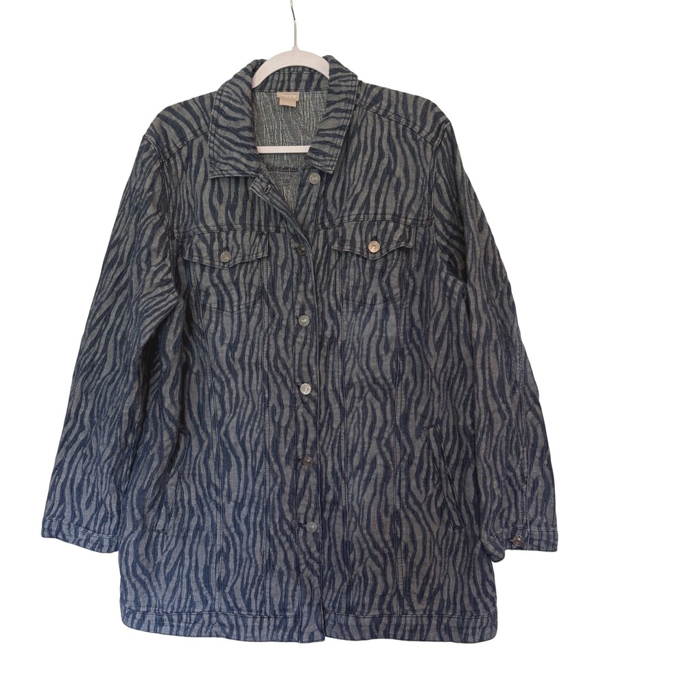 Chicos Zebra Print Denim Jacket 3 US 16 18 Elongated Indie Sleaze Grunge Shacket